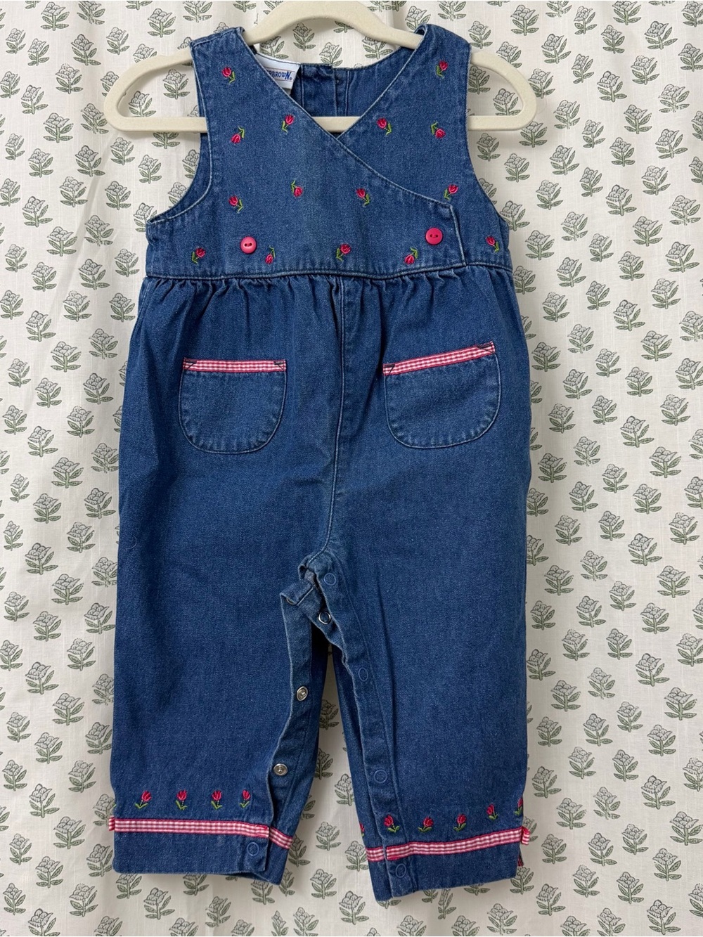 Buster Brown | Vintage Blue Denim Overalls with Pink Embroidery